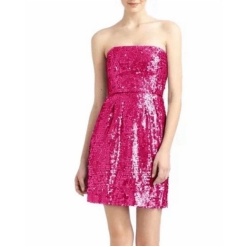 BCBGMAXAZRIA Carole Sequin Cocktail Strapless Dress Azalea Pink Women’s Size 2